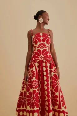 RED PALERMO SLEEVELESS MIDI DRESS