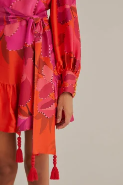 RED PEONY LONG SLEEVE MINI DRESS