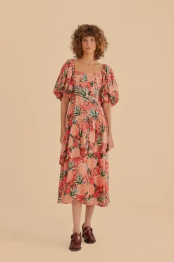 RED PINEAPPLE BLOOM CUT OUT MIDI DRESS
