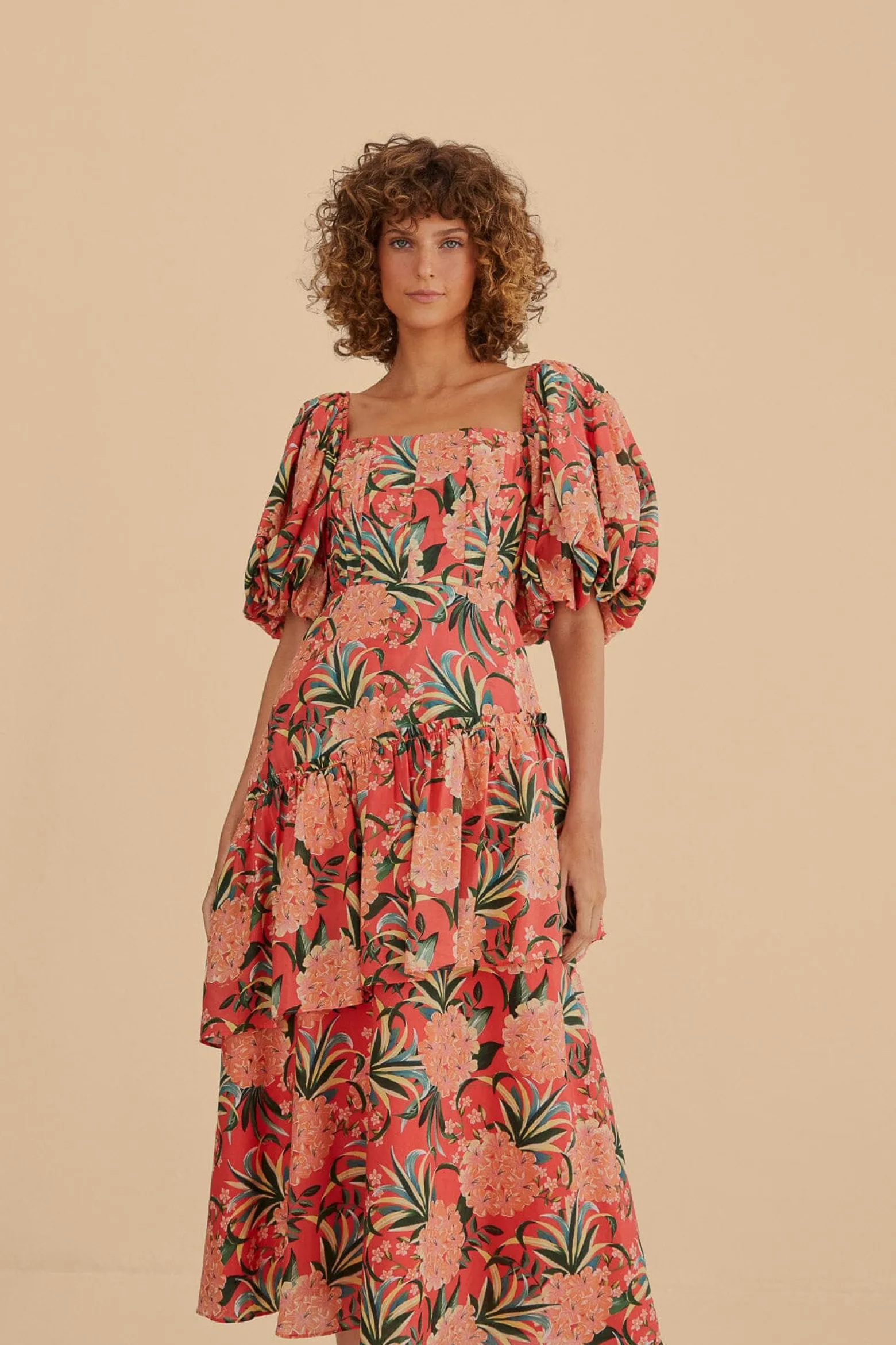 RED PINEAPPLE BLOOM CUT OUT MIDI DRESS