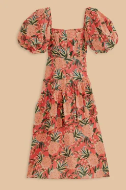 RED PINEAPPLE BLOOM CUT OUT MIDI DRESS