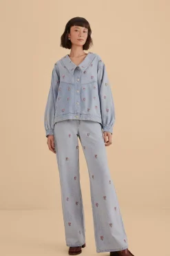 ROSE EMBROIDERED DENIM PANTS
