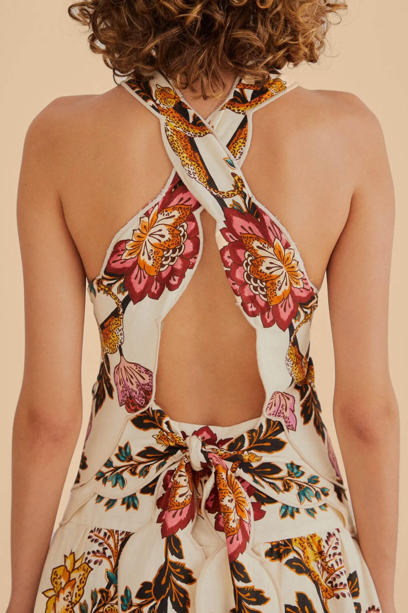 SAND LEOPARD FLOWERS CUT OUT MIDI DRESS