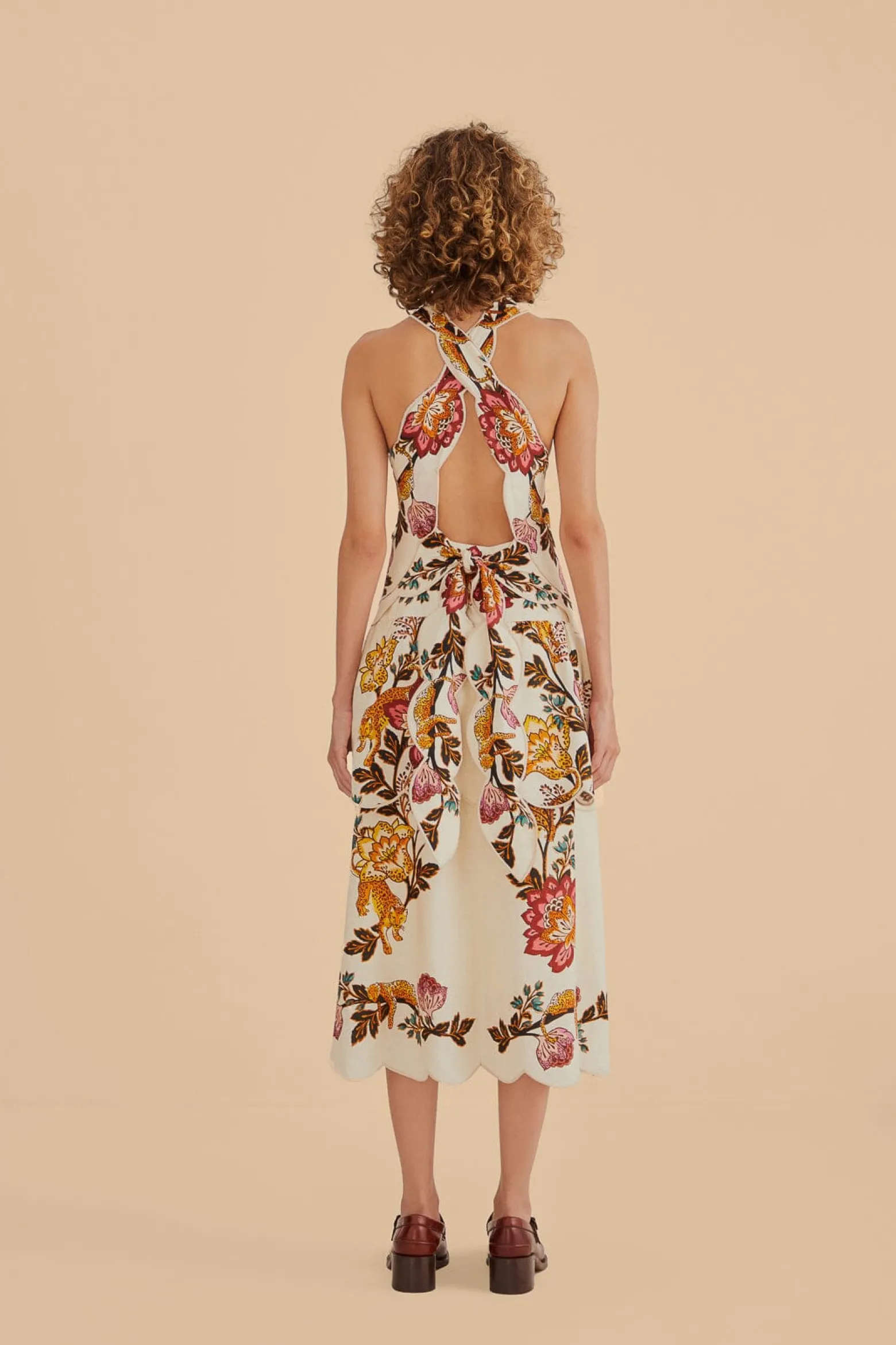 SAND LEOPARD FLOWERS CUT OUT MIDI DRESS