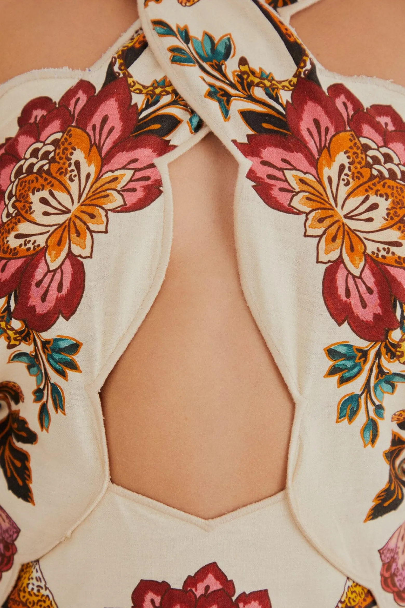 SAND LEOPARD FLOWERS CUT OUT MIDI DRESS