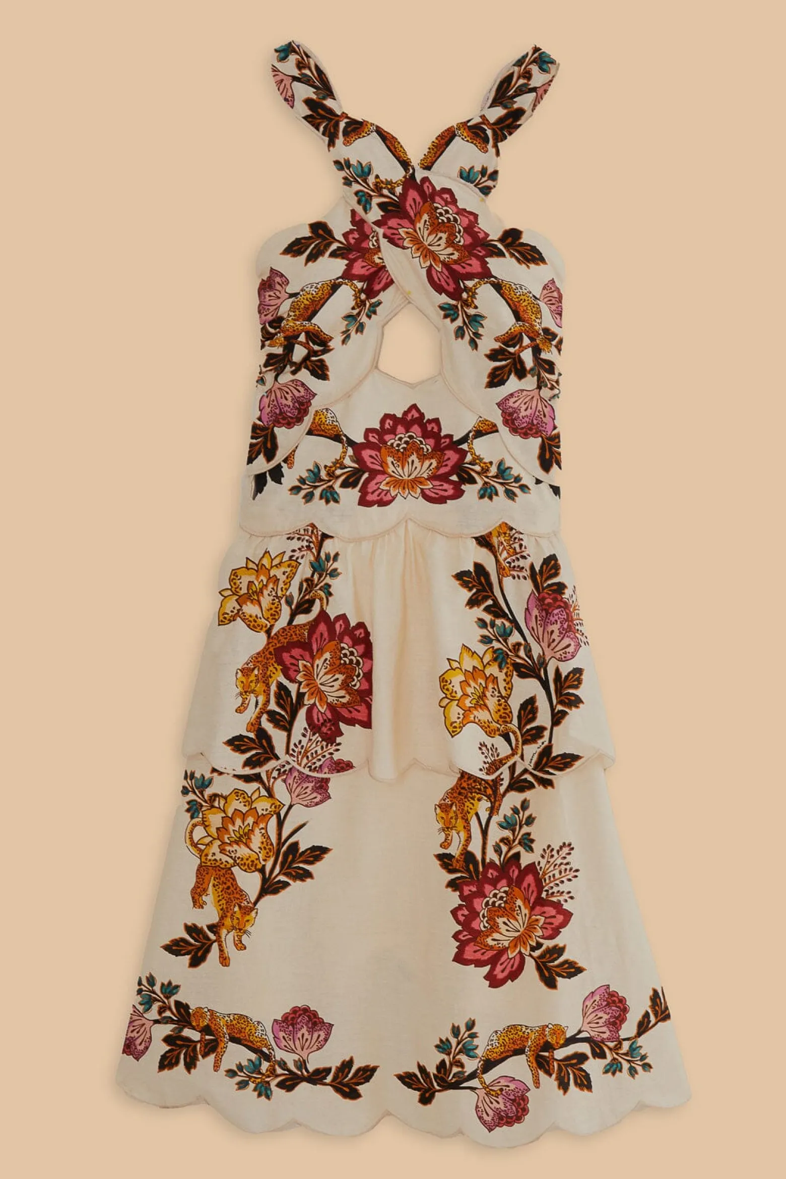 SAND LEOPARD FLOWERS CUT OUT MIDI DRESS