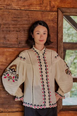  SAND PALMS PARADISE EMBROIDERED BLOUSE
