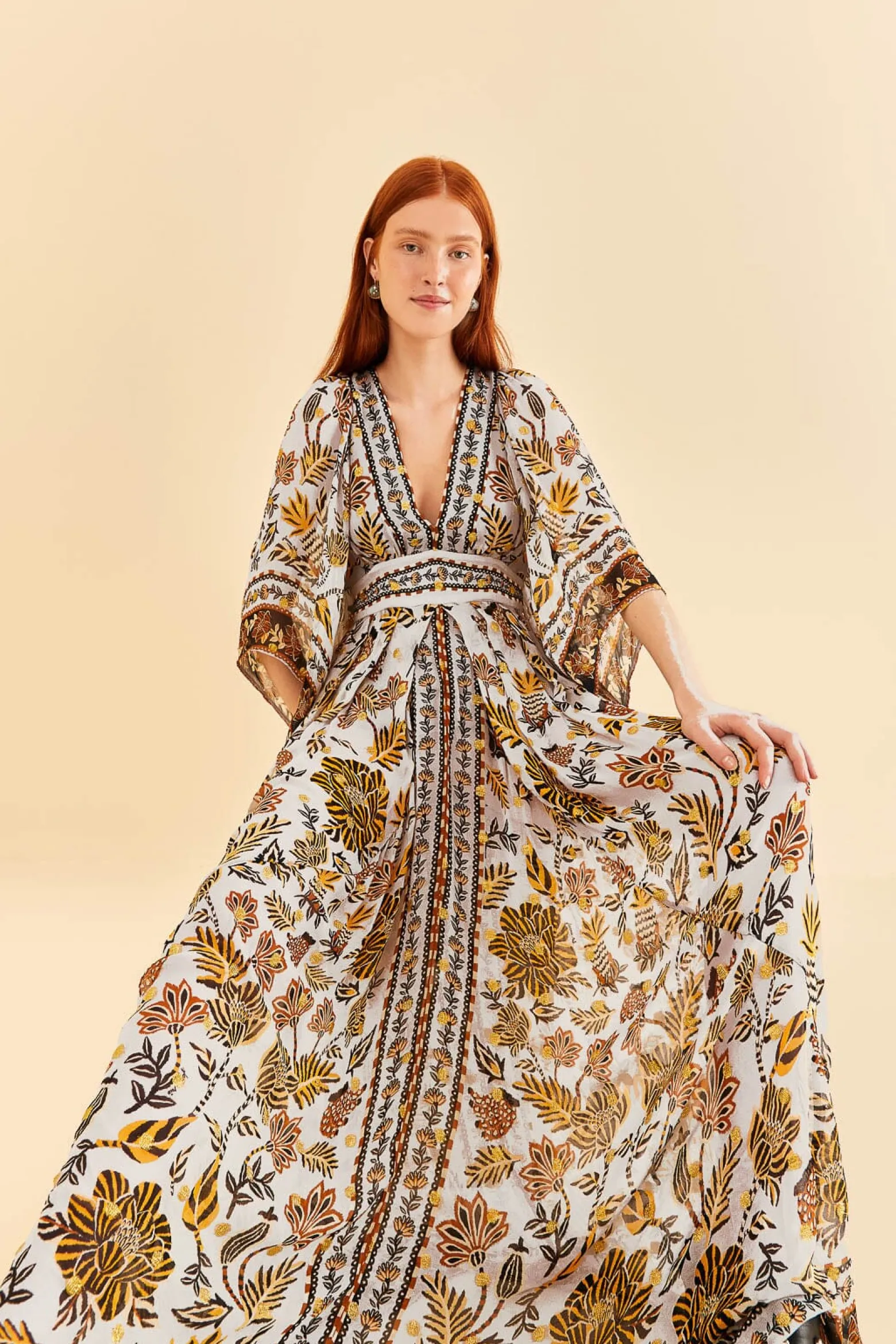 SILVER FLORAL TAPESTRY MAXI DRESS