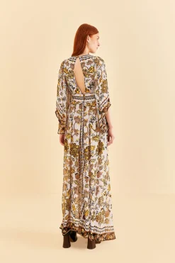 SILVER FLORAL TAPESTRY MAXI DRESS