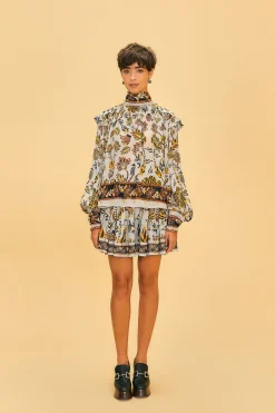 SILVER FLORAL TAPESTRY MINI SKIRT