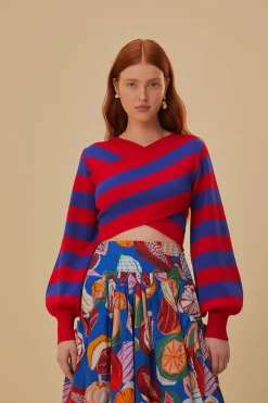 STRIPES WRAP KNIT SWEATER