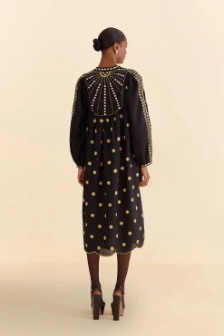 SUN EMBROIDERED MIDI DRESS