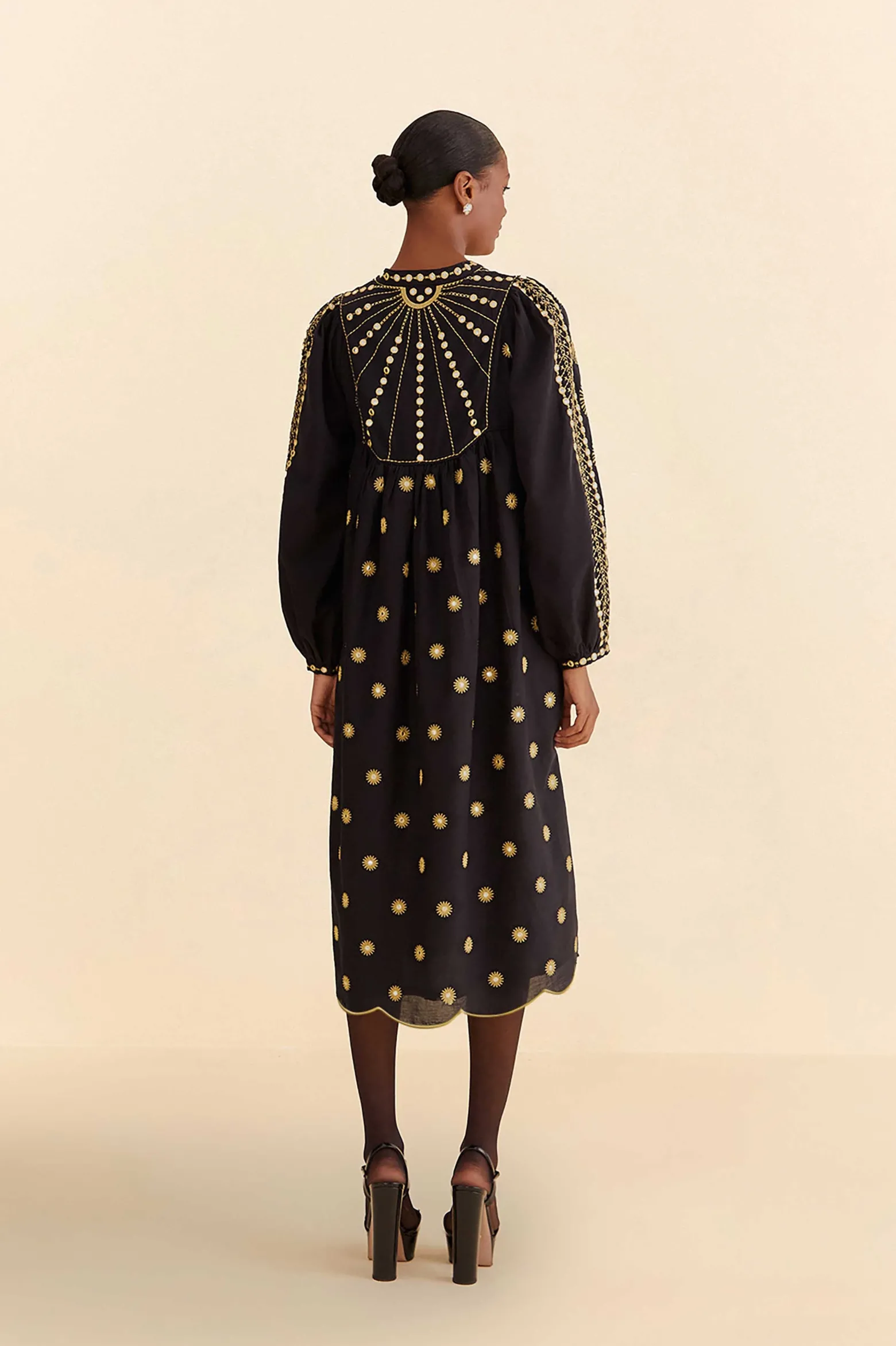 SUN EMBROIDERED MIDI DRESS