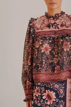 TEAL AINIKA CHARM LONG SLEEVE BLOUSE