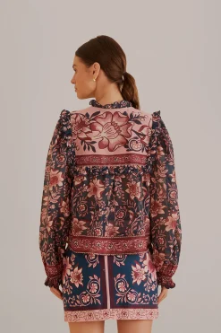 TEAL AINIKA CHARM LONG SLEEVE BLOUSE