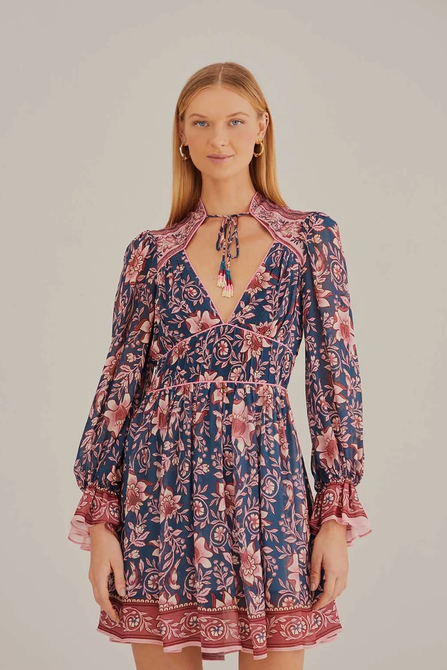 TEAL AINIKA CHARM LONG SLEEVE MINI DRESS