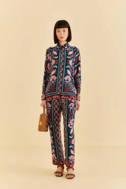 TEAL SEASHELL TAPESTRY CARGO PANTS