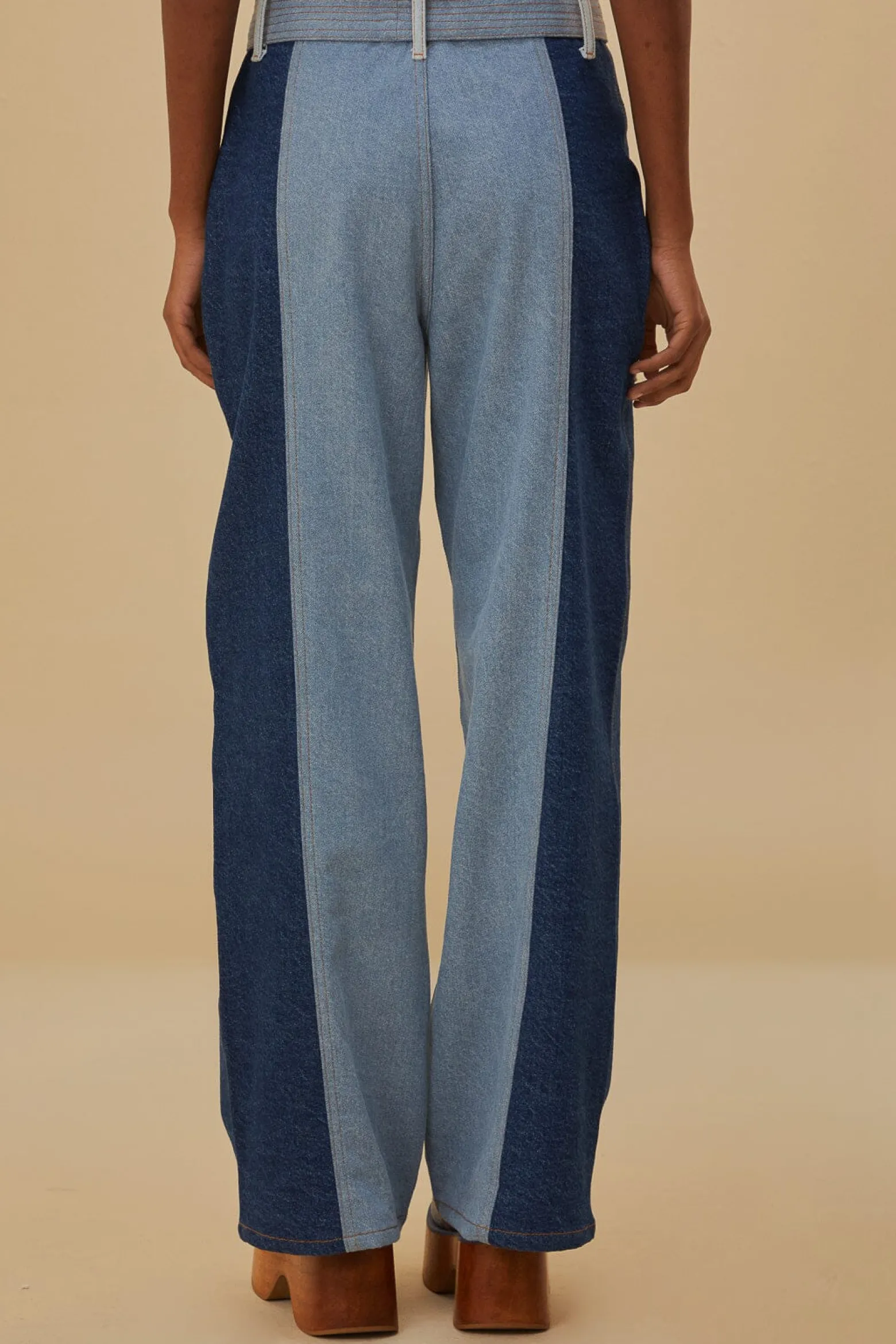 TIE WAIST PATCH DENIM PANTS