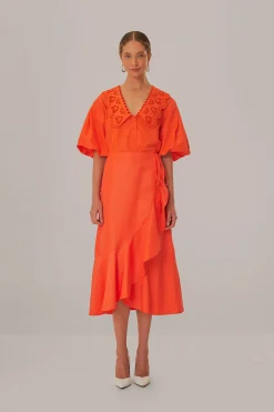 VIVID ORANGE MIDI SKIRT