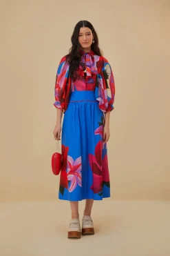 WATERCOLOR FLORAL BLUE MIDI SKIRT