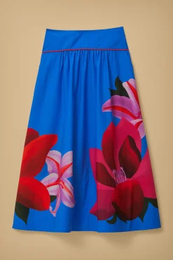  WATERCOLOR FLORAL BLUE MIDI SKIRT