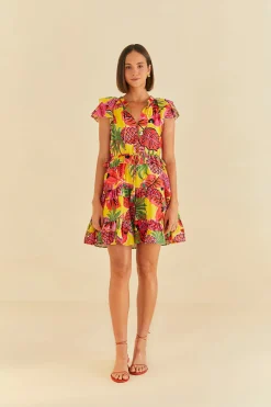  YELLOW FRUIT DREAM RUFFLE MINI DRESS