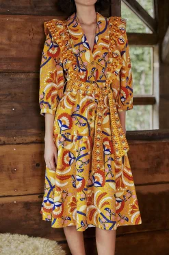  YELLOW PALMS PARTY MIDI DRESS