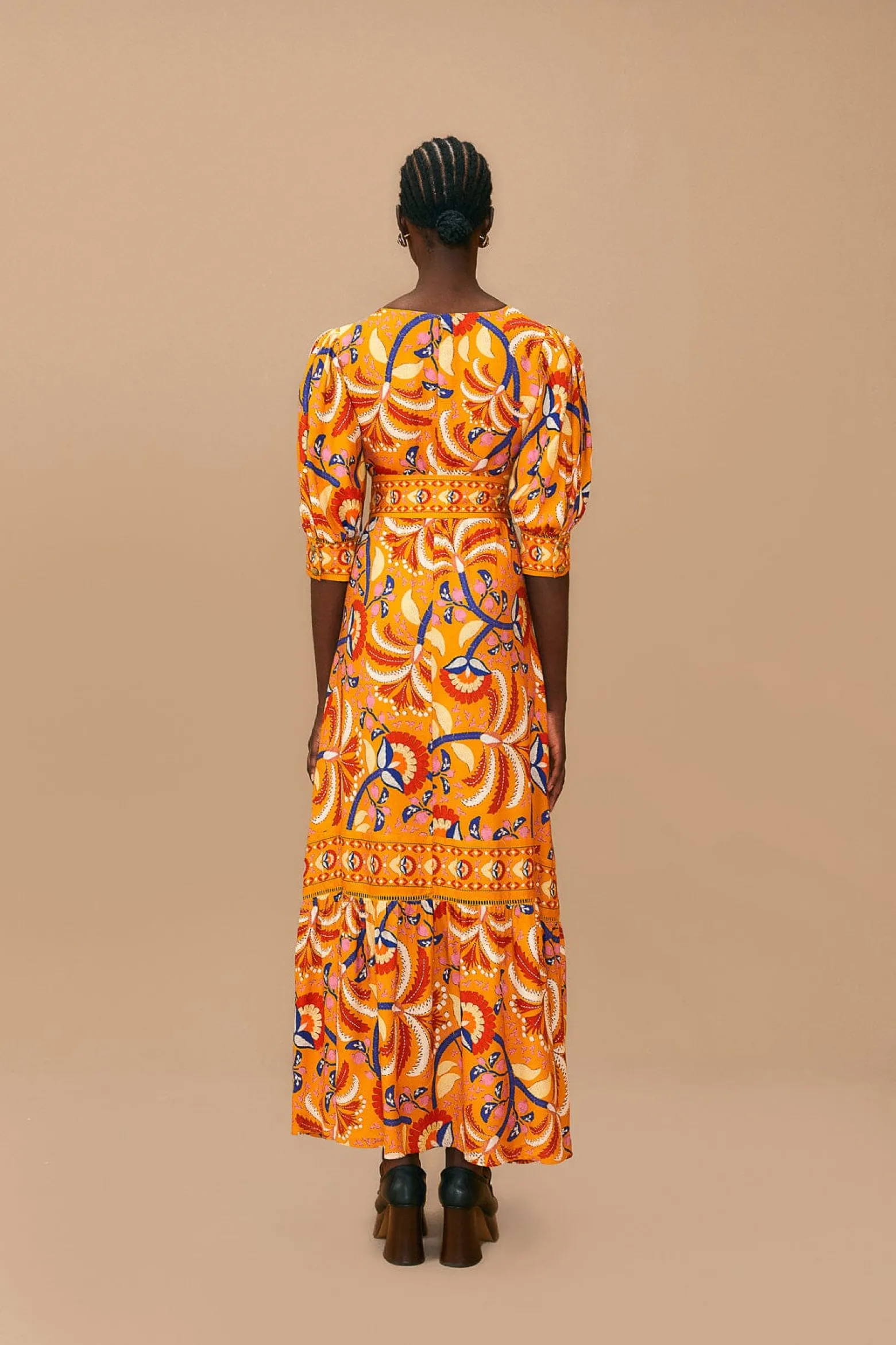 YELLOW PALMS PARTY SHORT SLEEVE MAXI DRESS