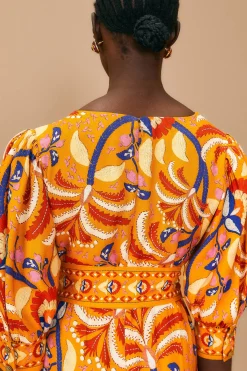 YELLOW PALMS PARTY SHORT SLEEVE MAXI DRESS