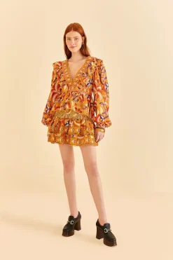 YELLOW PALMS PARTY SMOCKED MINI SKIRT